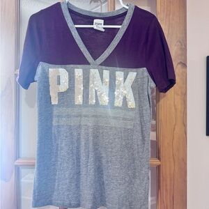 Victoria's Secret Pink and Gray V-Neck Tee